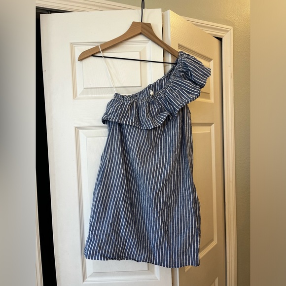 MADEWELL One Shoulder Blue & White Striped Dress Size cotton linen xs - Picture 4 of 7